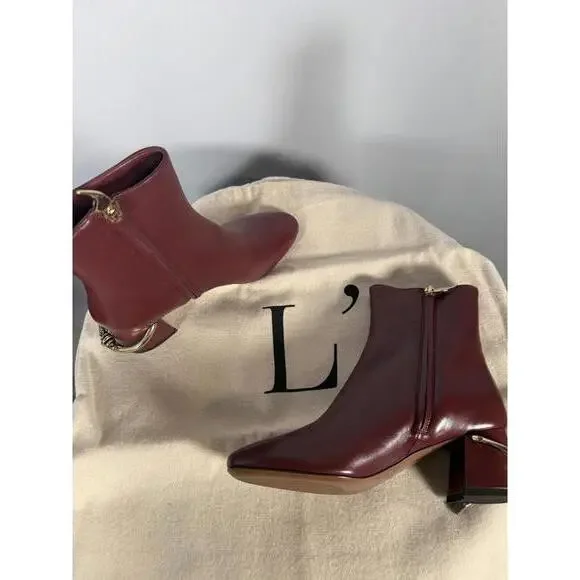 L’Autre Chose Burgundy Leather Ankle Boot Block Heel US 5 Made in Italy NWB - Picture 5 of 12